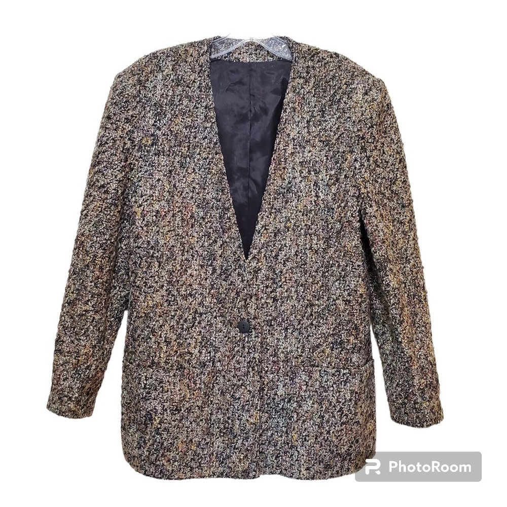 Michelle Stuart Collarless One Button Blazer Jacket Sz 12